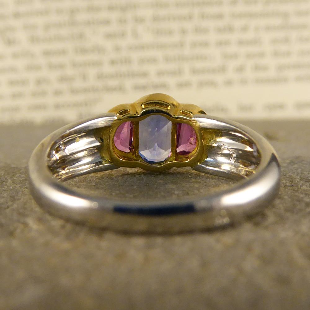 Pink and Blue Sapphire Ring Set in Platinum and 18 Carat Gold In Good Condition In Yorkshire, West Yorkshire