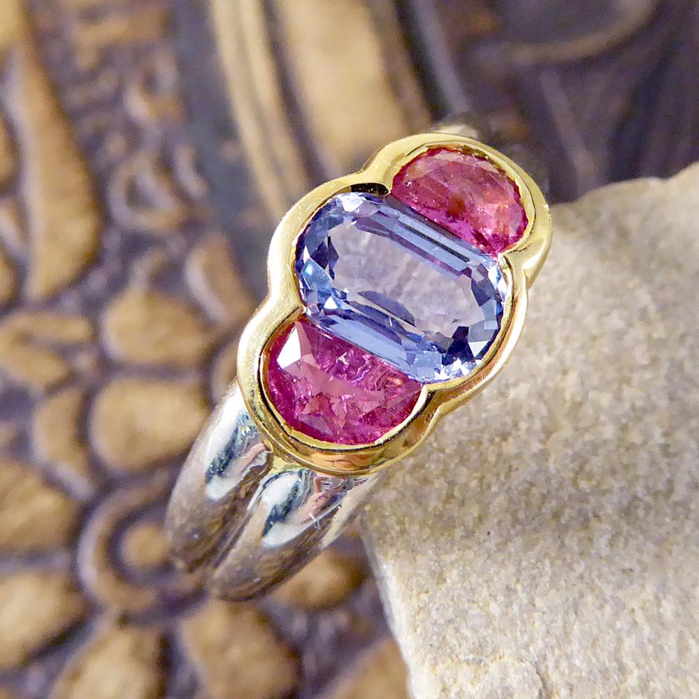 Pink and Blue Sapphire Ring Set in Platinum and 18 Carat Gold 3