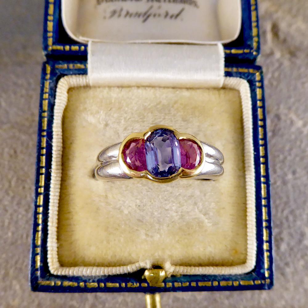Pink and Blue Sapphire Ring Set in Platinum and 18 Carat Gold 4