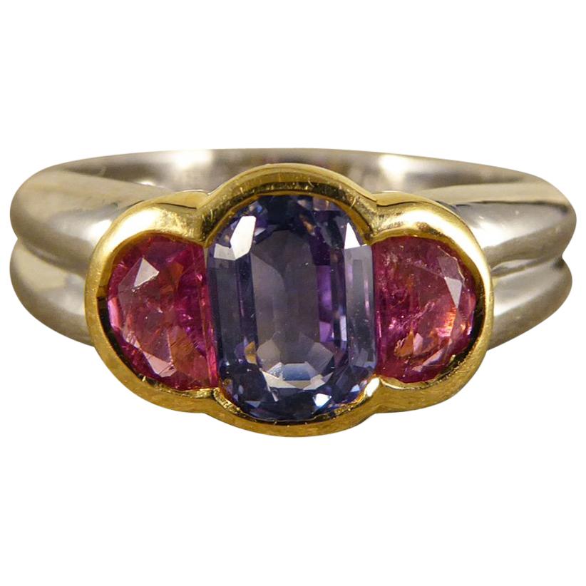 Pink and Blue Sapphire Ring Set in Platinum and 18 Carat Gold