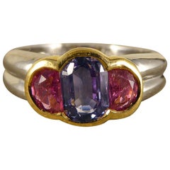 Antique Pink and Blue Sapphire Ring Set in Platinum and 18 Carat Gold
