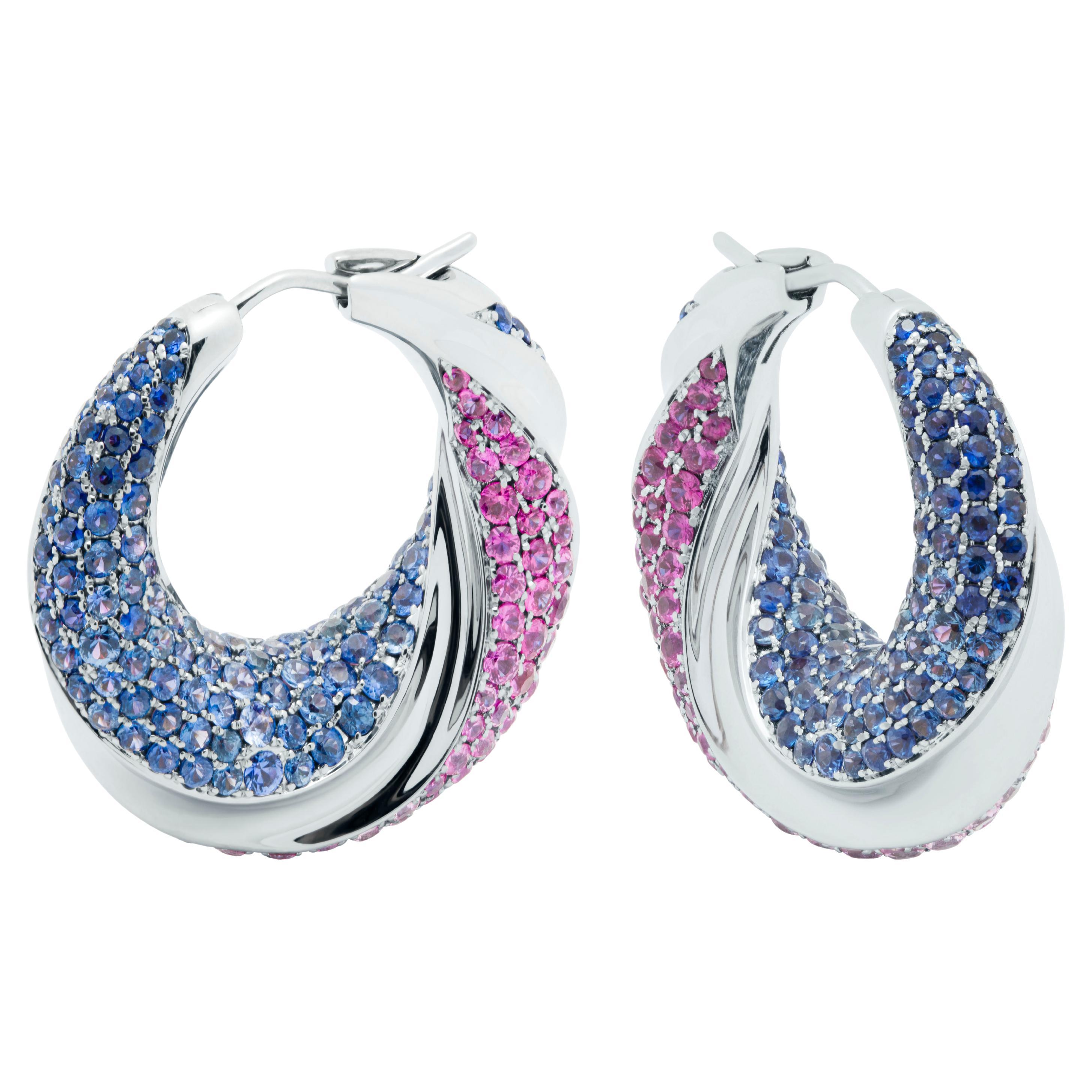 Pink and Blue Sapphires 18 Karat White Gold New Age Earrings