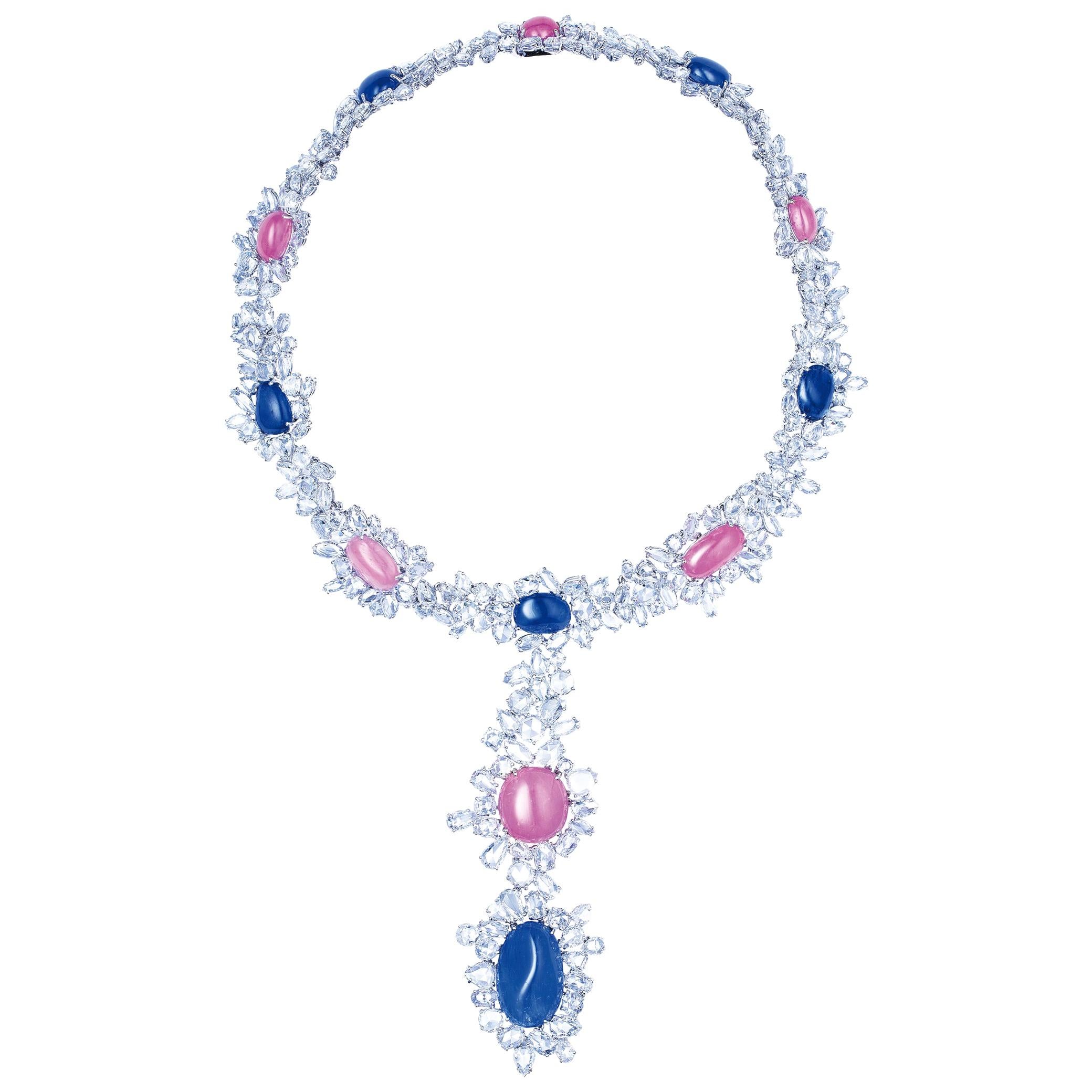 Pink and Blue Sapphires 18karat white gold Necklace For Sale