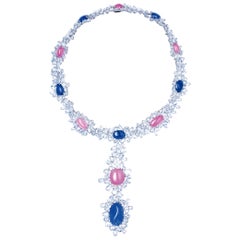Pink and Blue Sapphires 18karat white gold Necklace
