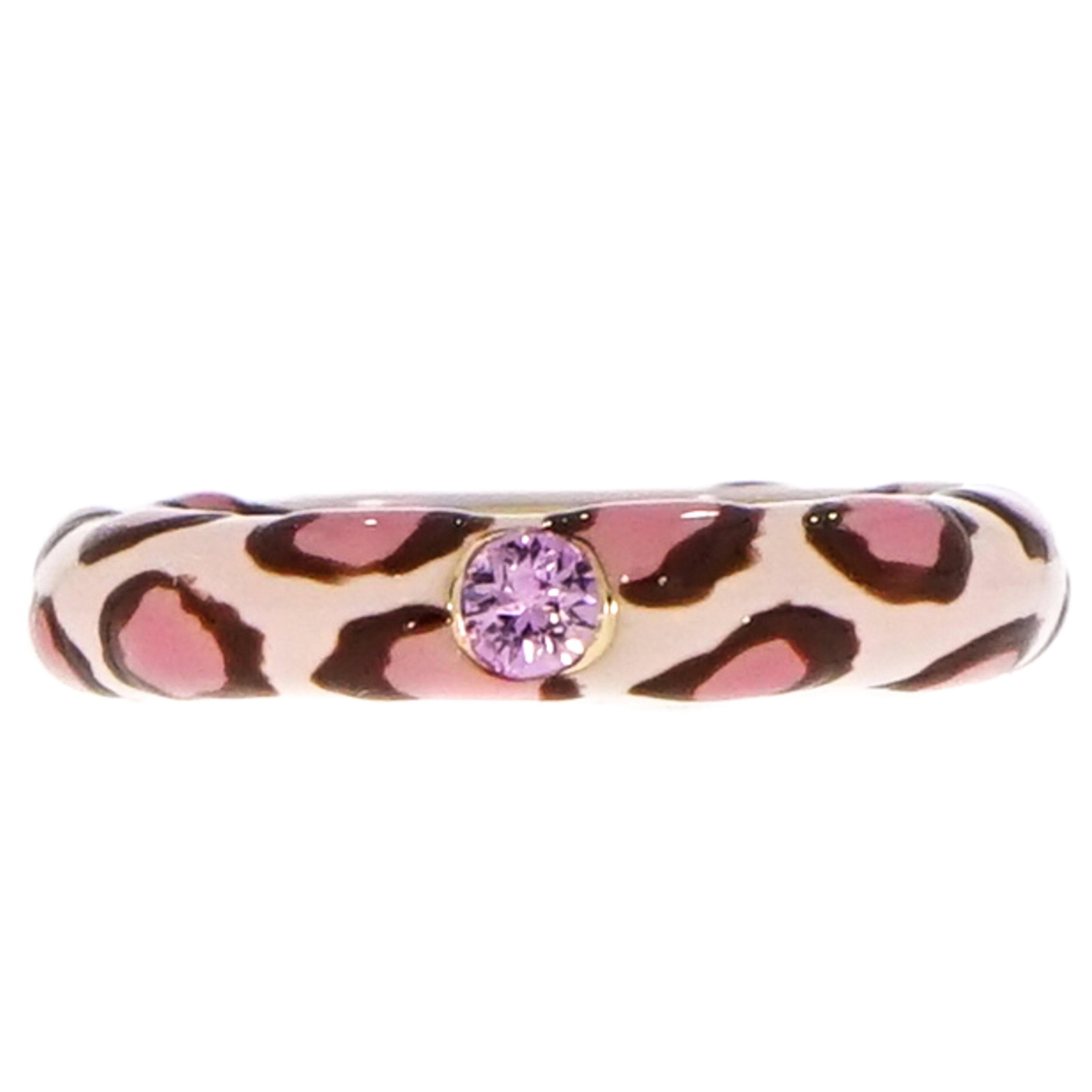 Stapelbarer rosa und brauner Leoparden-Emaillierter Ring von Adolfo Courrier