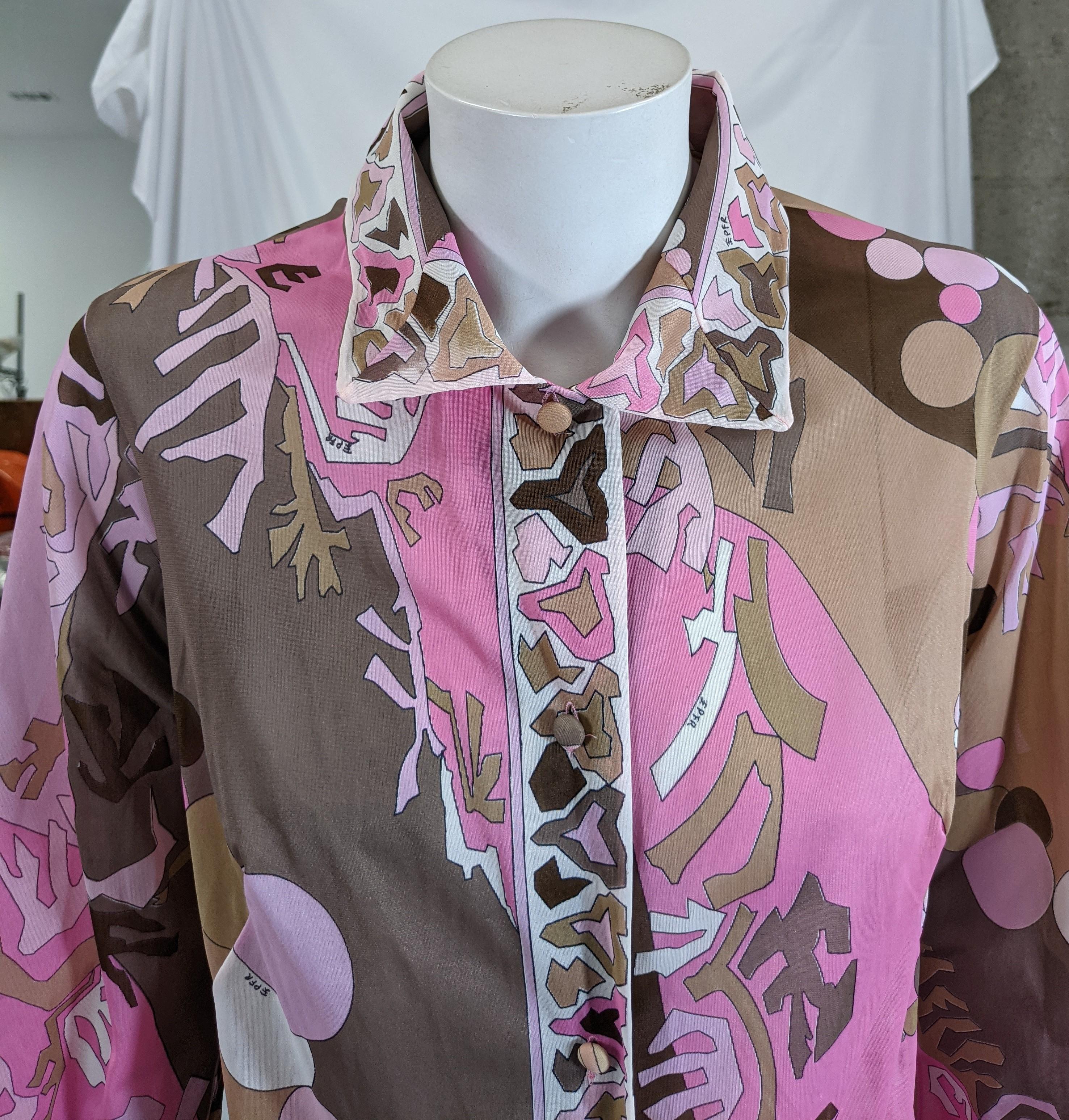 Pink and Brown Pucci Shirt Dress In Good Condition For Sale In New York, NY