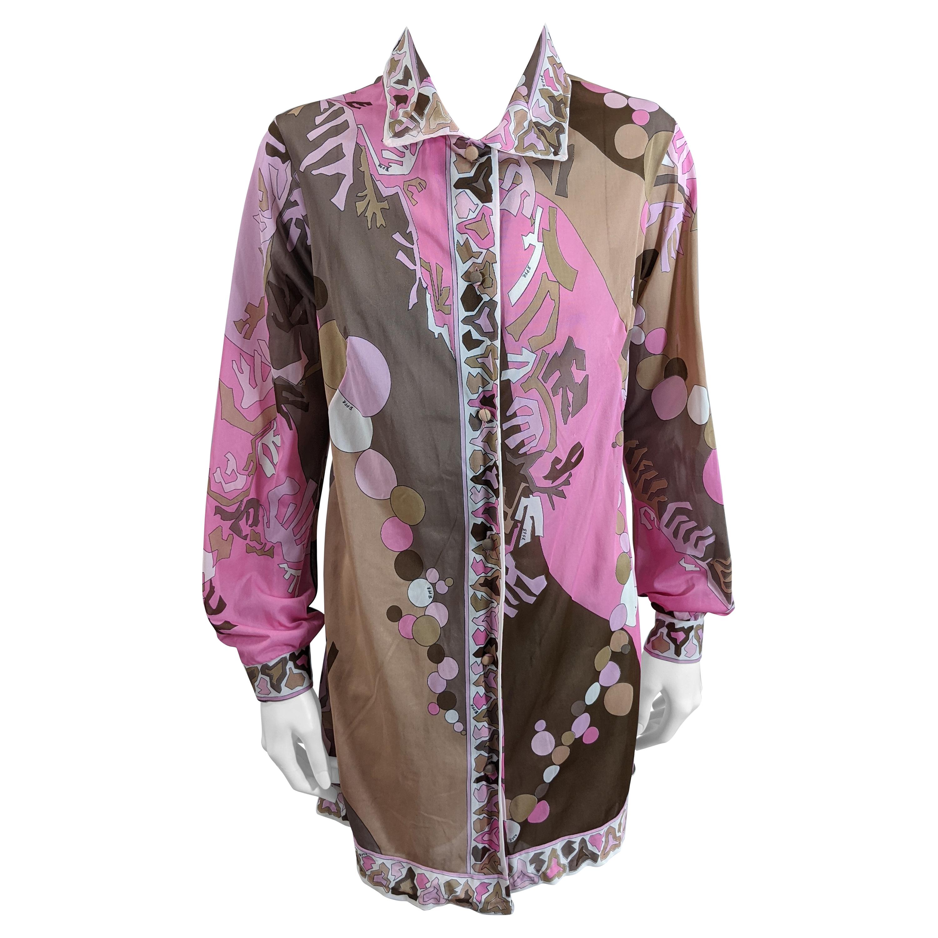 Pink and Brown Pucci Shirt Dress For Sale