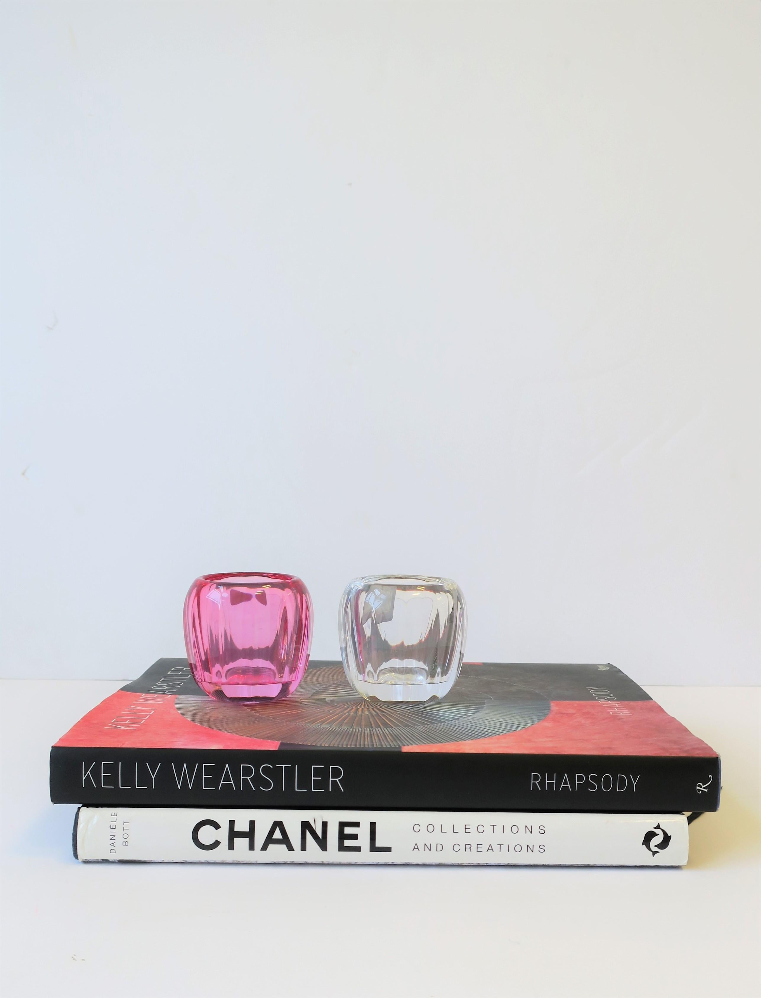 A very beautiful set of pink and clear crystal votive candle holders by Villeroy & Boch, circa 21st century. Villeroy & Boch was founded in France in 1748.
