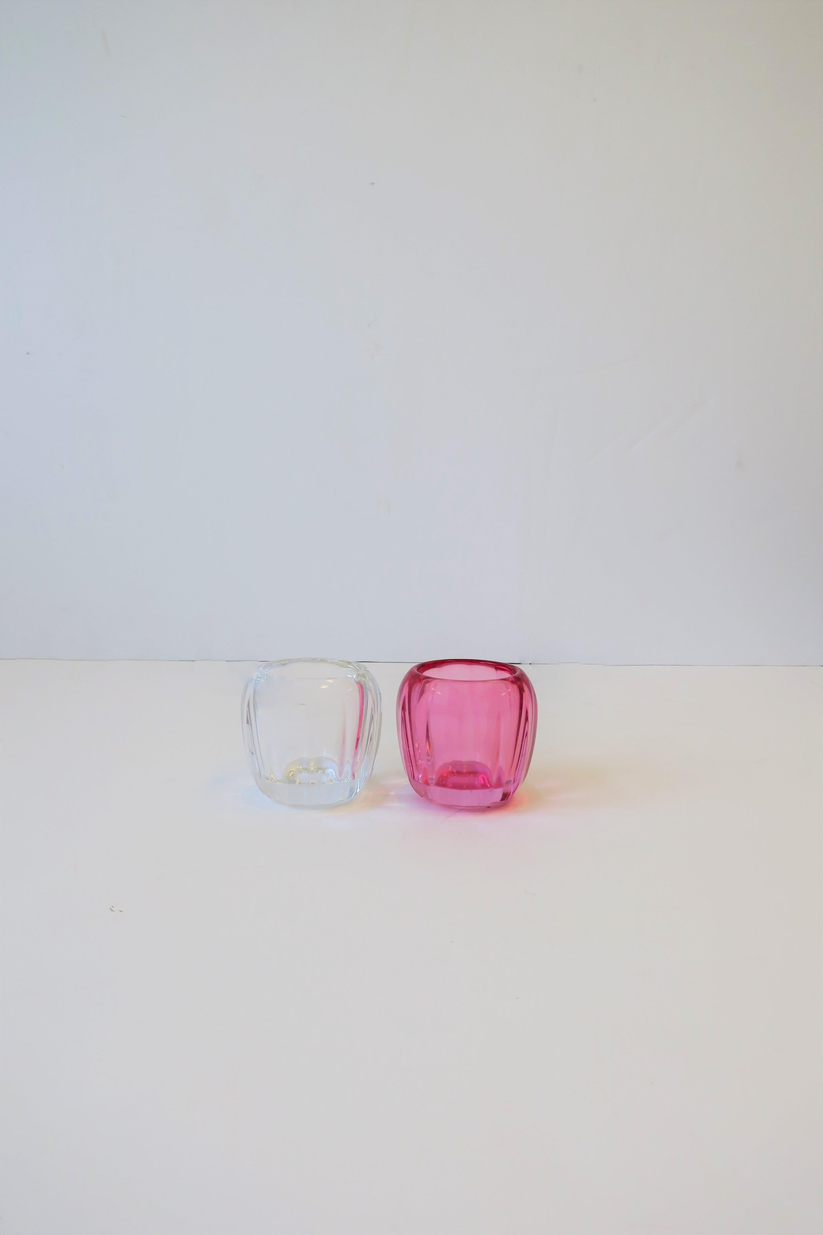 German Pink and Clear Crystal Votive Candle Holders by Villeroy & Boch For Sale