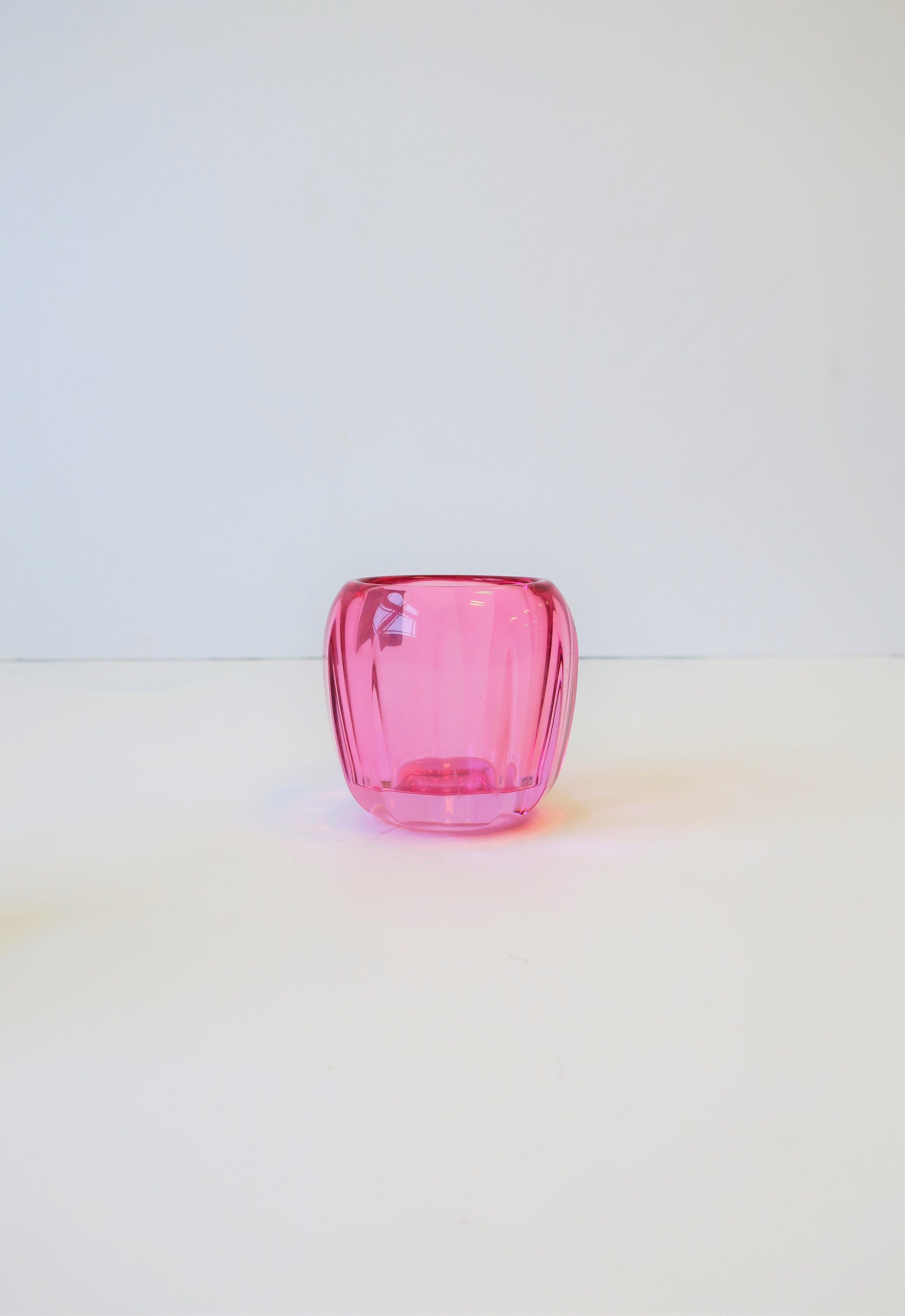 Contemporary Pink and Clear Crystal Votive Candle Holders by Villeroy & Boch For Sale