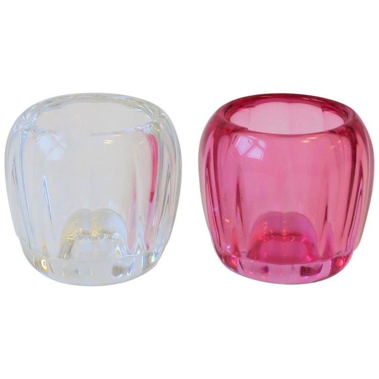 Pink and Clear Crystal Votive Candle Holders by Villeroy and Boch For