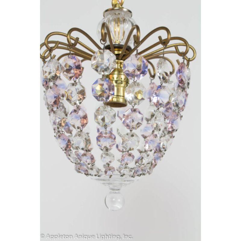 Hollywood Regency Pink and Clear Iridescent Crystal Pendant For Sale