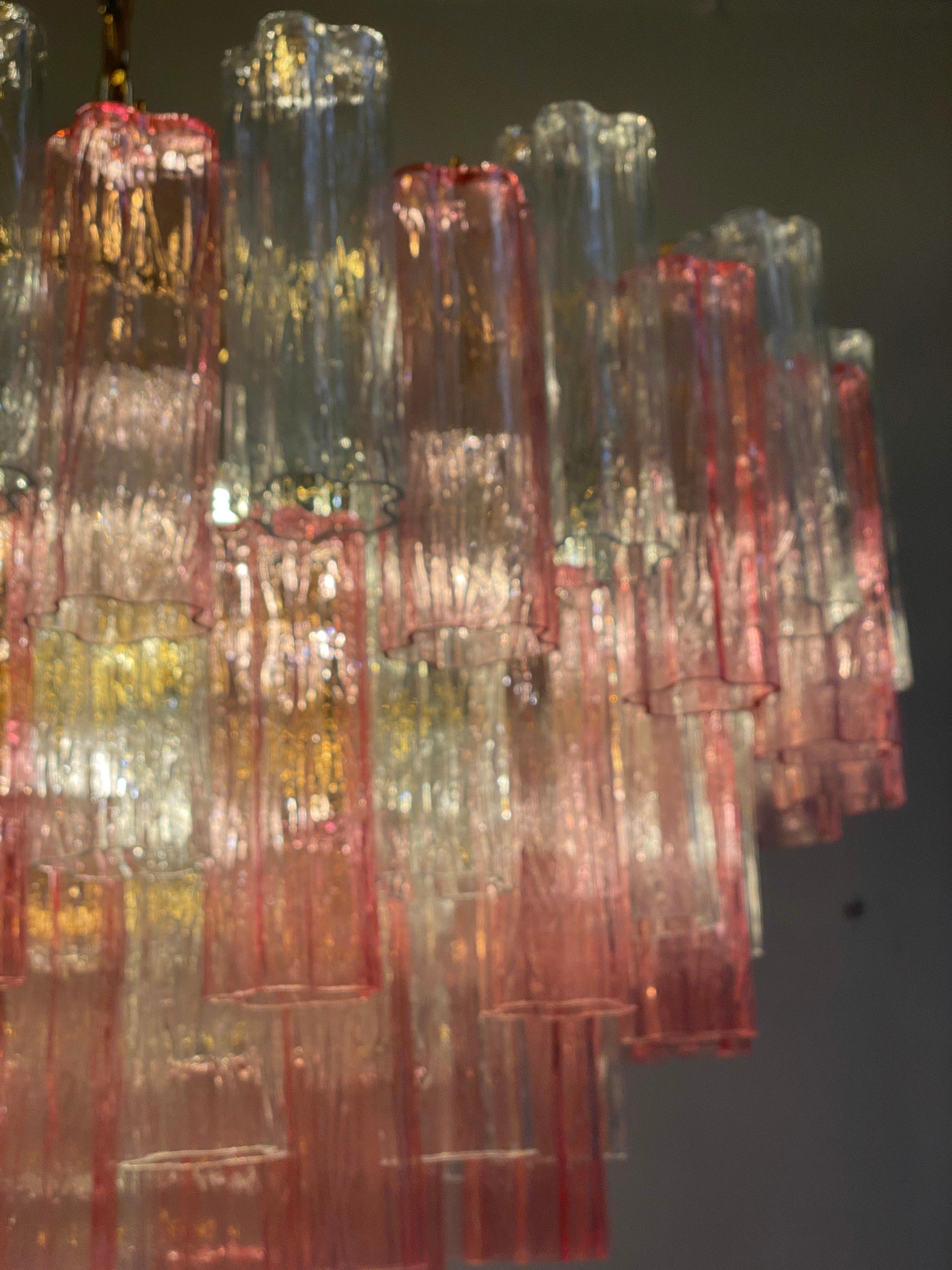 Grand lustre ou plafonnier Tronchi en verre de Murano rose et transparent en vente 5