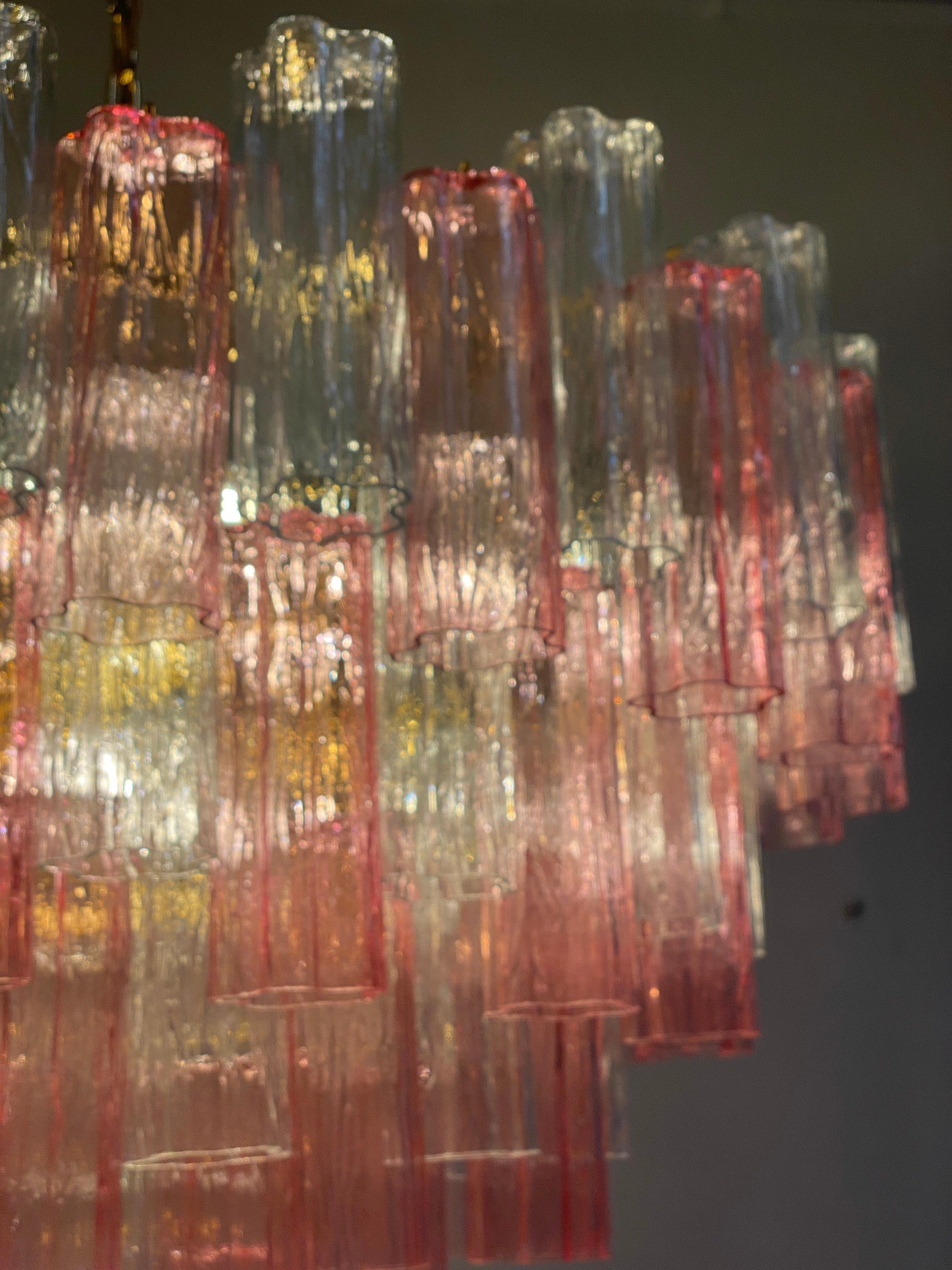 Grand lustre ou plafonnier Tronchi en verre de Murano rose et transparent en vente 6