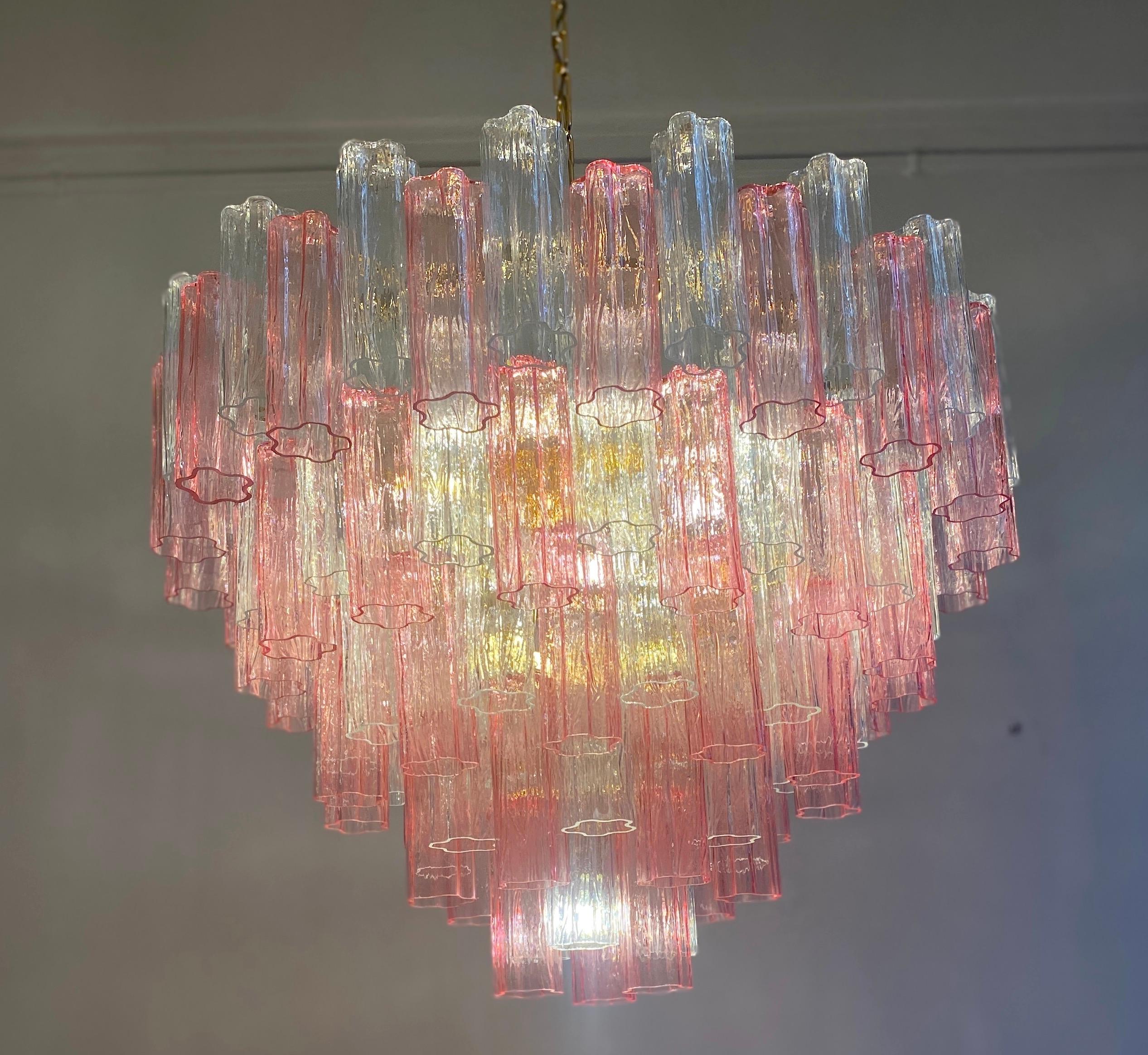 Lampadario o plafoniera Tronchi in vetro di Murano rosa e trasparente di grandi dimensioni in vendita 10