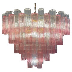 Pink and Clear Large Murano Glass Tronchi Chandelier or Ceiling Light