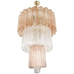 Pink and Clear Murano Tronchi Chandelier by Venini