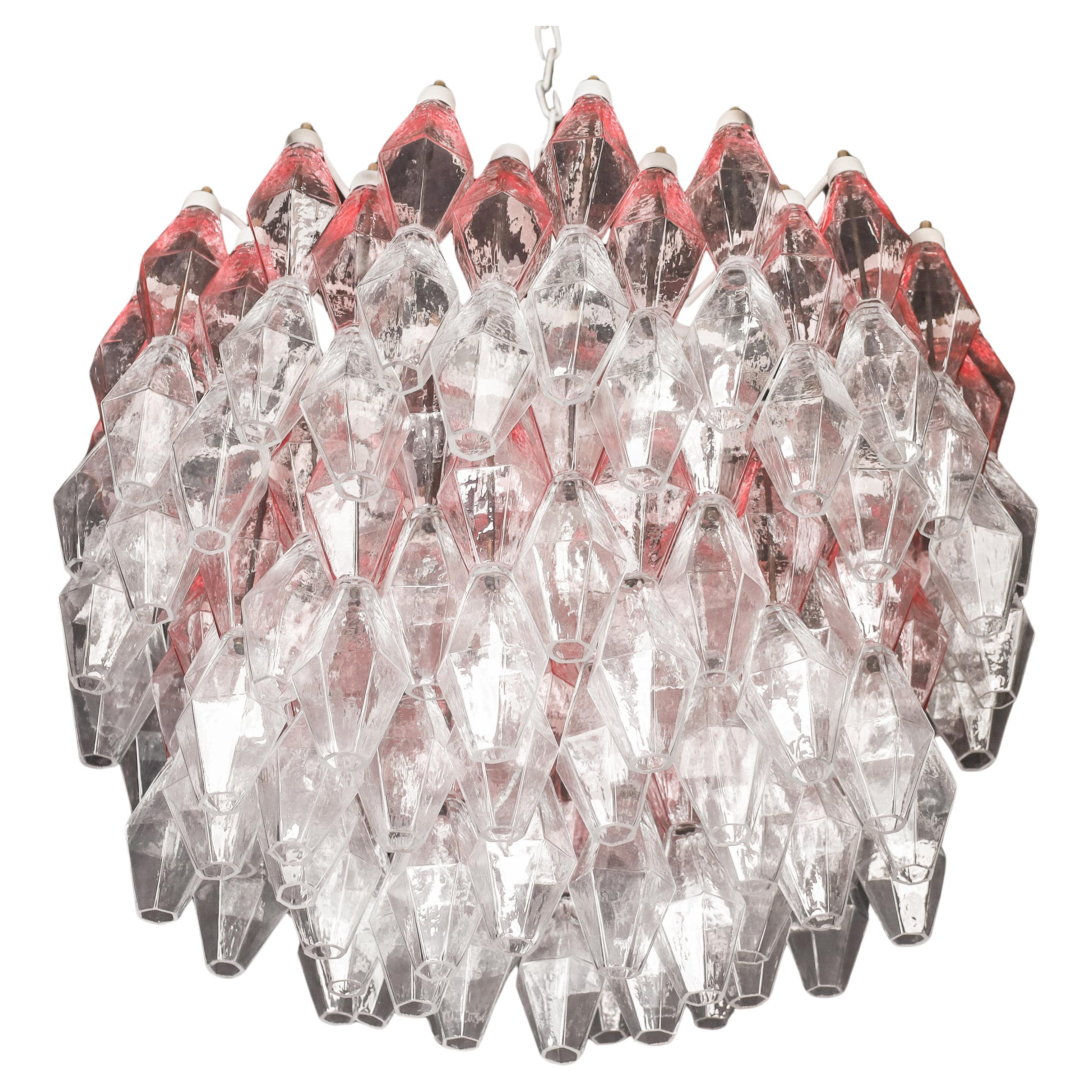 Pink and Clear polyhedral-shaped Murano glass Grand Chandelier att. Carlo Scarpa For Sale