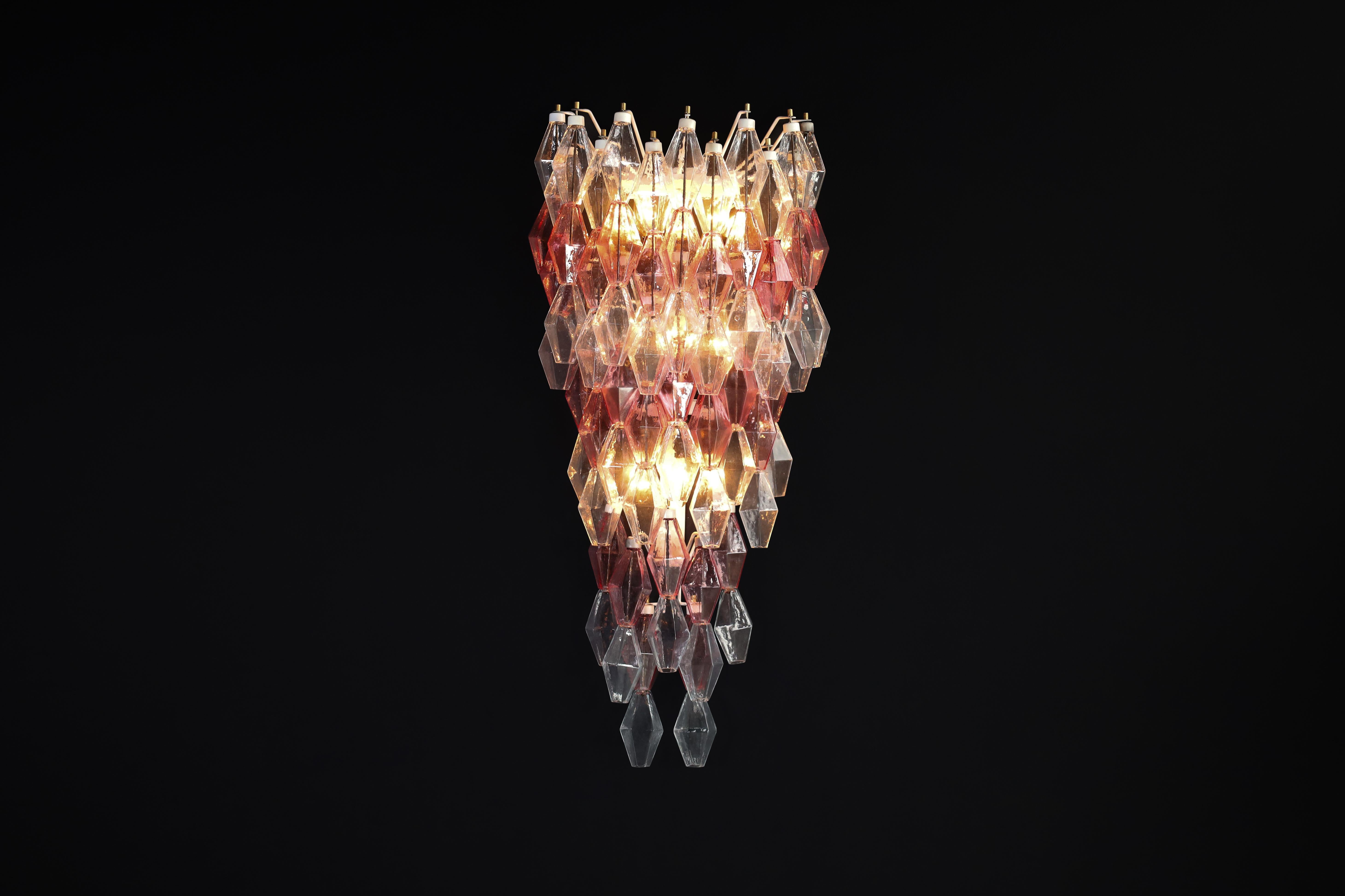 Pink and Clear polyhedral-shaped Murano glass Large Wall Chandeliers Att. Scarpa For Sale 5