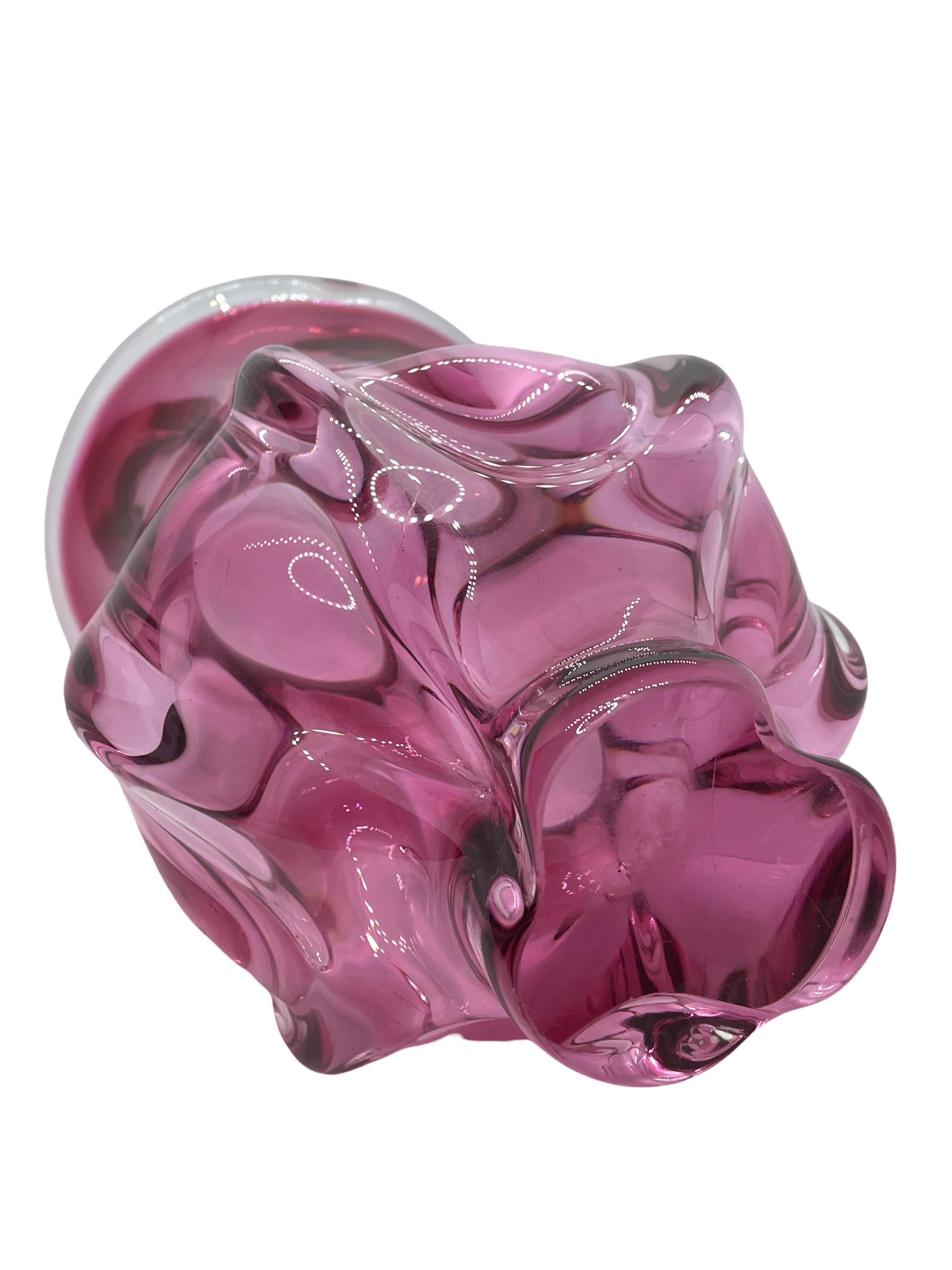 Late 20th Century Pink and Clear Sommerso Art Glass Vase Object Sculpture Murano, Italy, 1970s