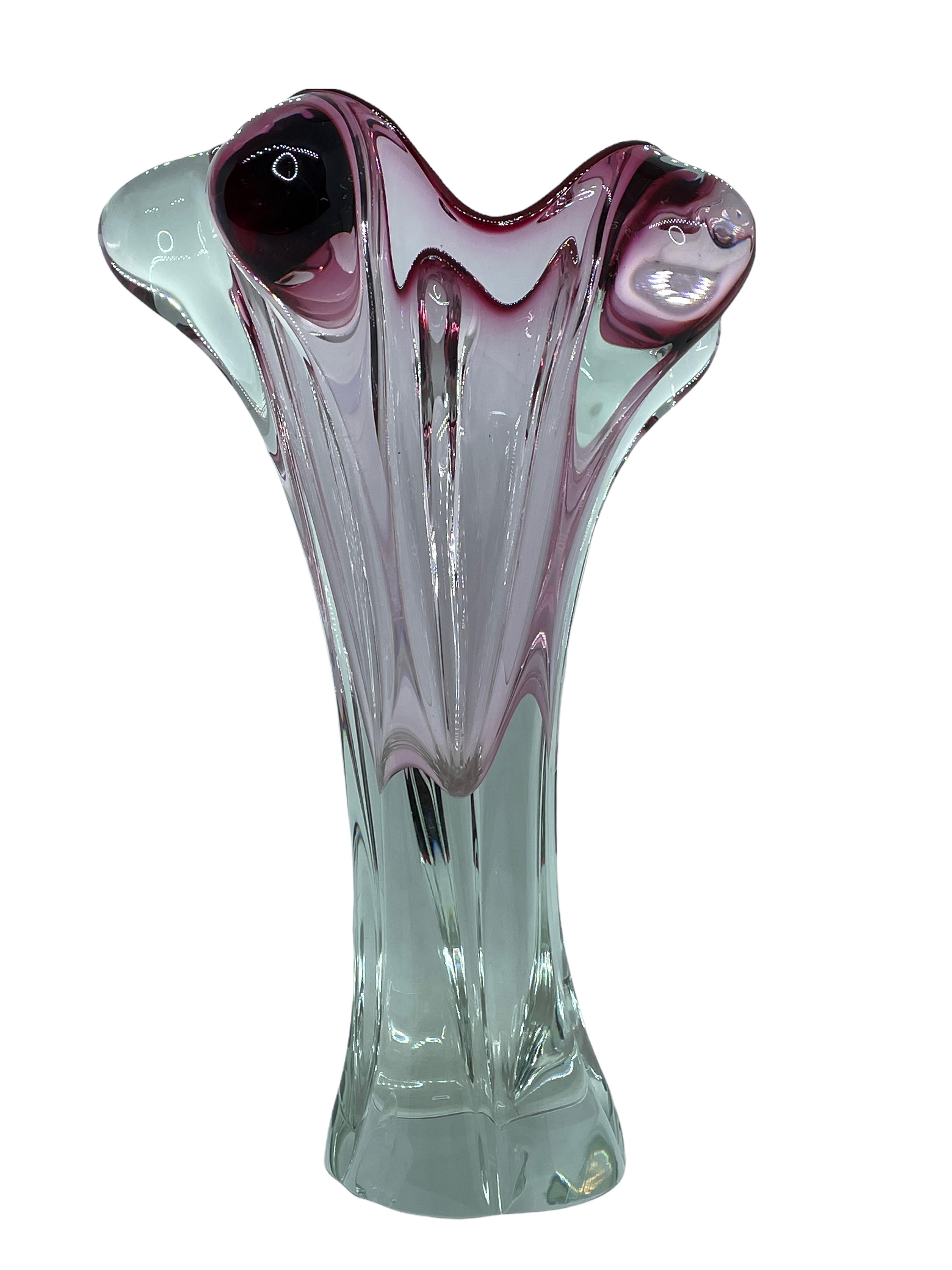 Pink and Clear Sommerso Art Glass Vase Object Sculpture Murano, Italy, 1970s In Good Condition In Nuernberg, DE