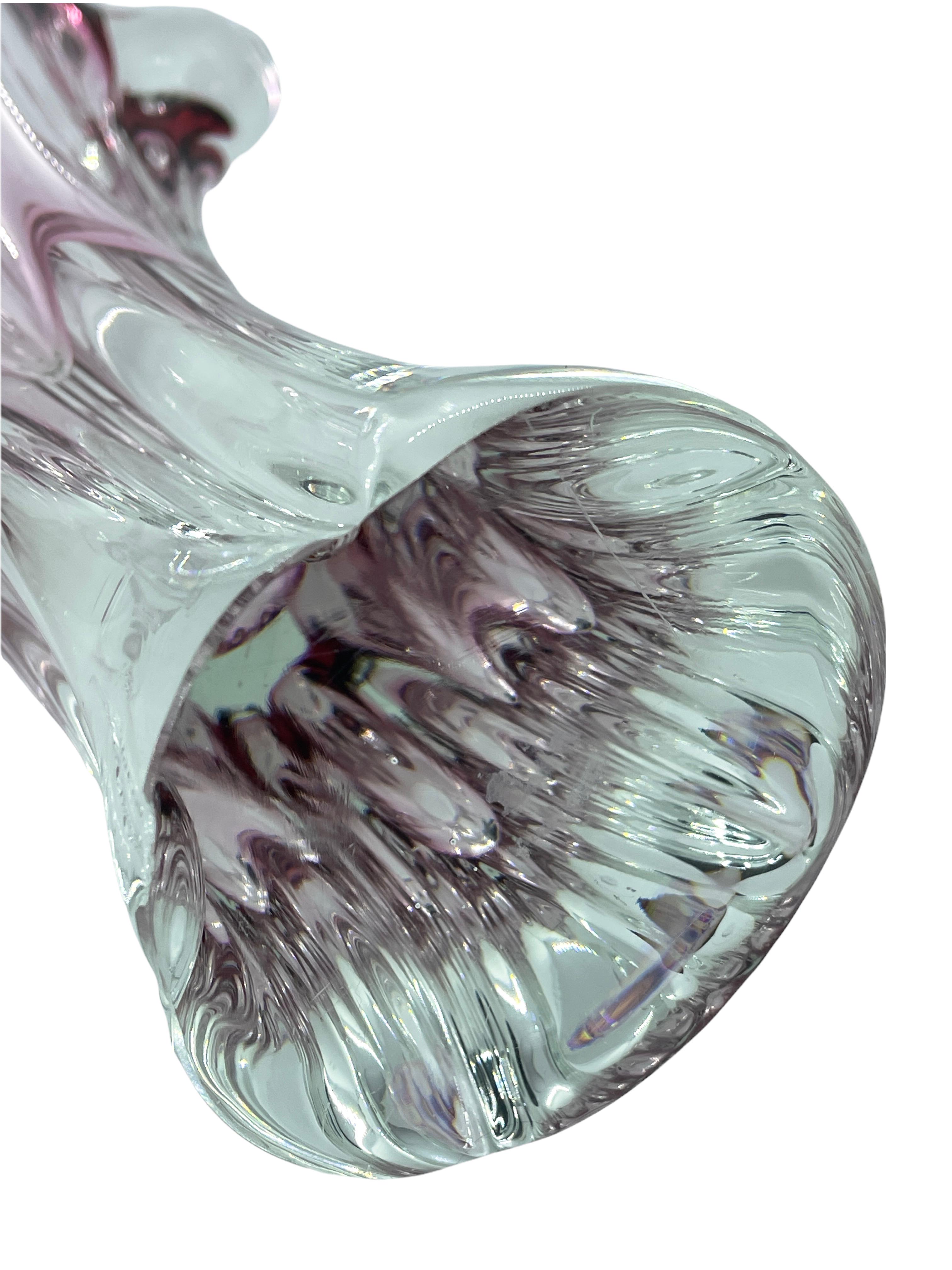 Murano Glass Pink and Clear Sommerso Art Glass Vase Object Sculpture Murano, Italy, 1970s