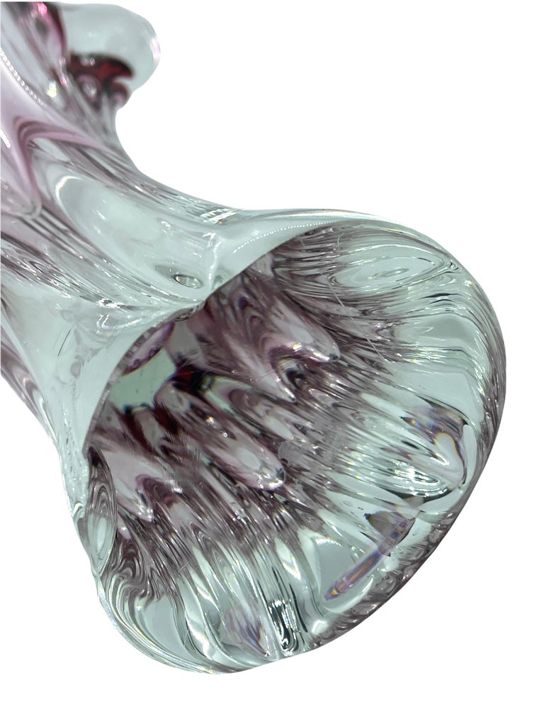 Murano Glass Pink and Clear Sommerso Art Glass Vase Object Sculpture Murano, Italy, 1970s For Sale