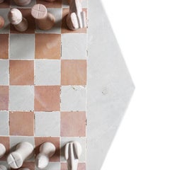 Pink and Cream Geometric African Stone Marble Complete Chess Set, Kenya