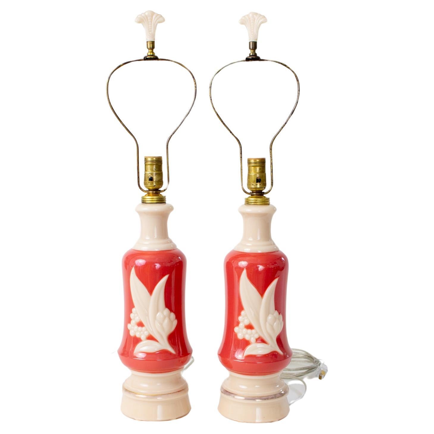 Pink and Cream Lily of the Valley Aladdin Stanley Lamps - a Pair