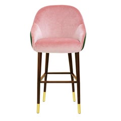 Organic Modern Art Deco Style Velvet with Brass Bar Stool Milonga Handcrafted