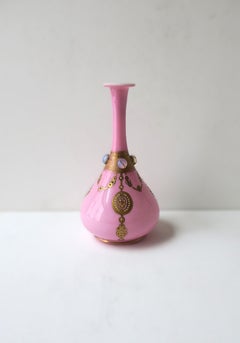 Bejeweled Pink Gold Art Glass Vase