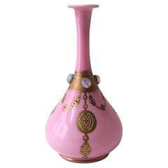 Pink and Gold Bejeweled Art Glass Vase