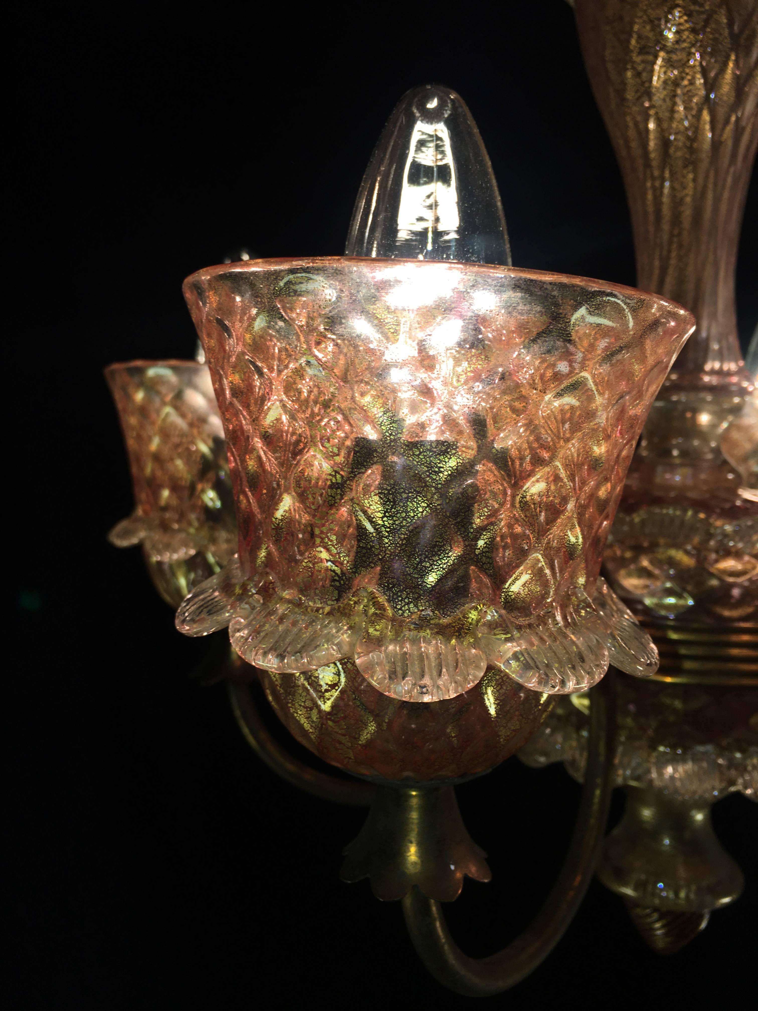Pink and Gold Chandelier by Barovier & Toso, Murano, 1950 For Sale 11