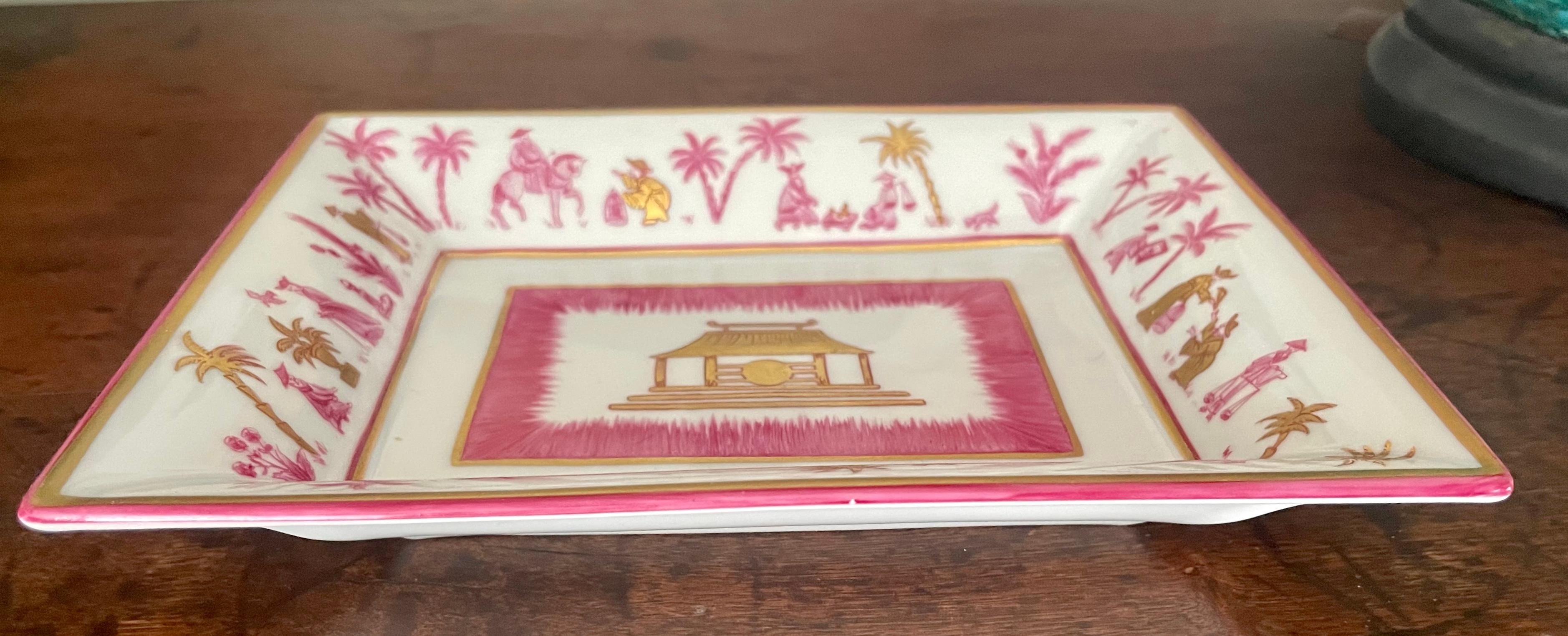 French Pink and Gold Chinoiserie Vide Poche For Sale
