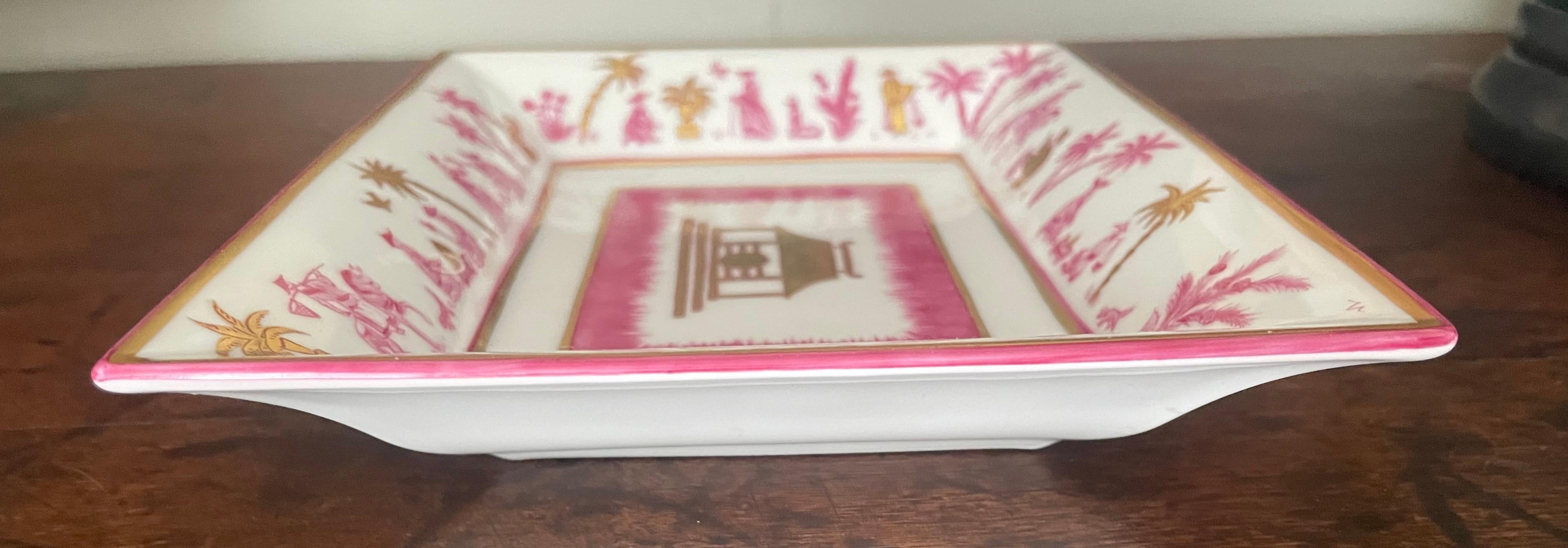 Hand-Painted Pink and Gold Chinoiserie Vide Poche For Sale