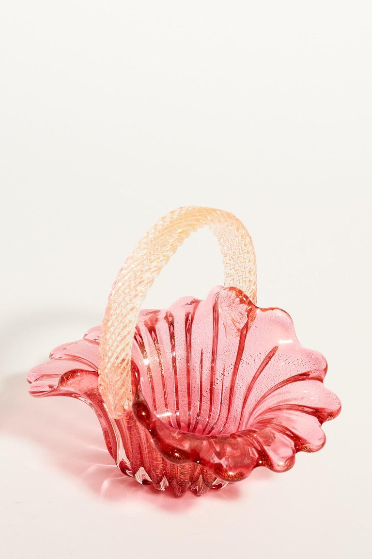 Pink and Gold Flecked Glass Basket For Sale at 1stDibs