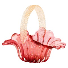Vintage Pink and Gold Flecked Glass Basket