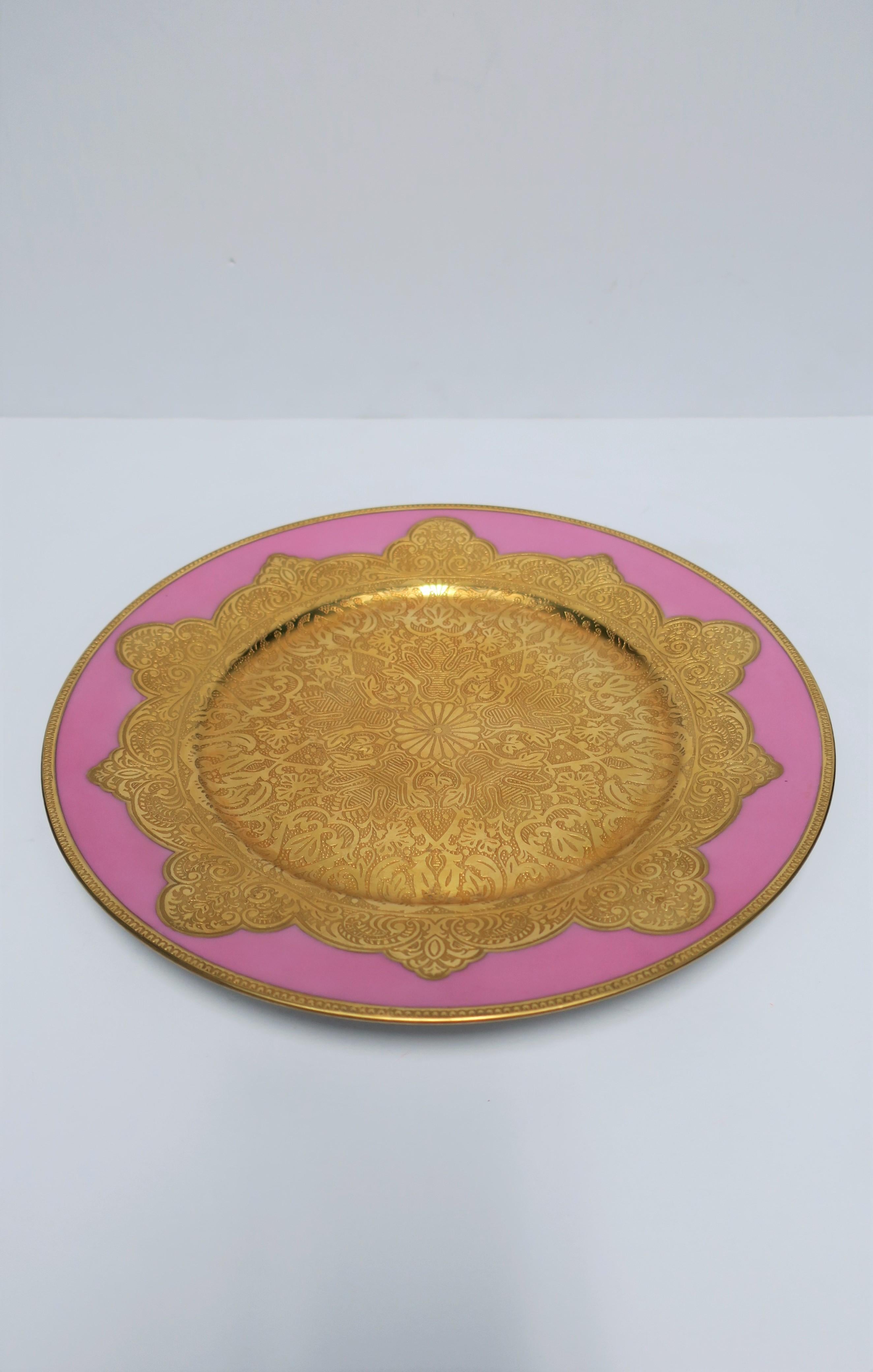 German Pink and Gold Porcelain Dinner Plate Charger or Wall Art  In Good Condition For Sale In New York, NY