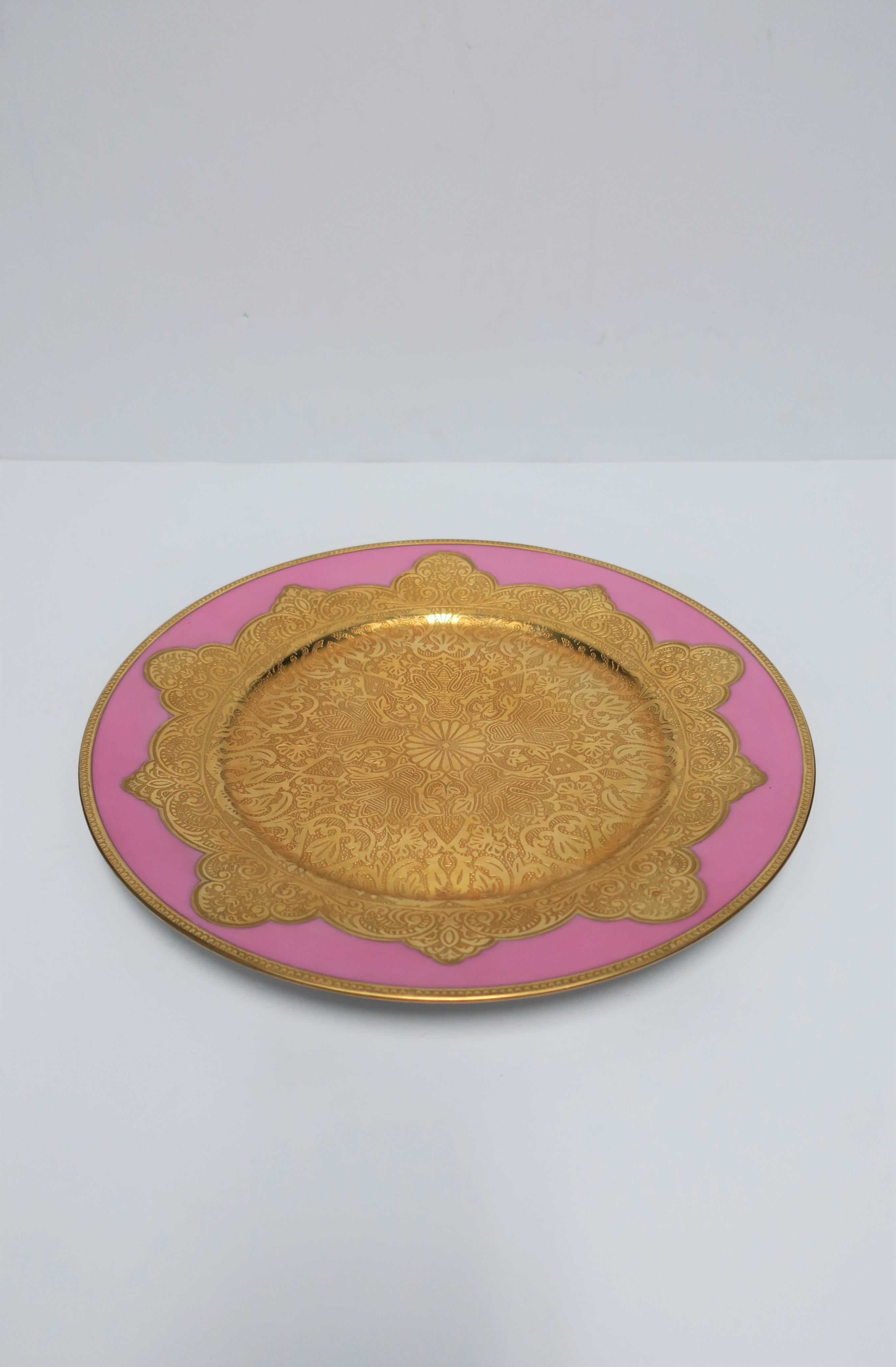 20th Century German Pink and Gold Porcelain Dinner Plate Charger or Wall Art  For Sale