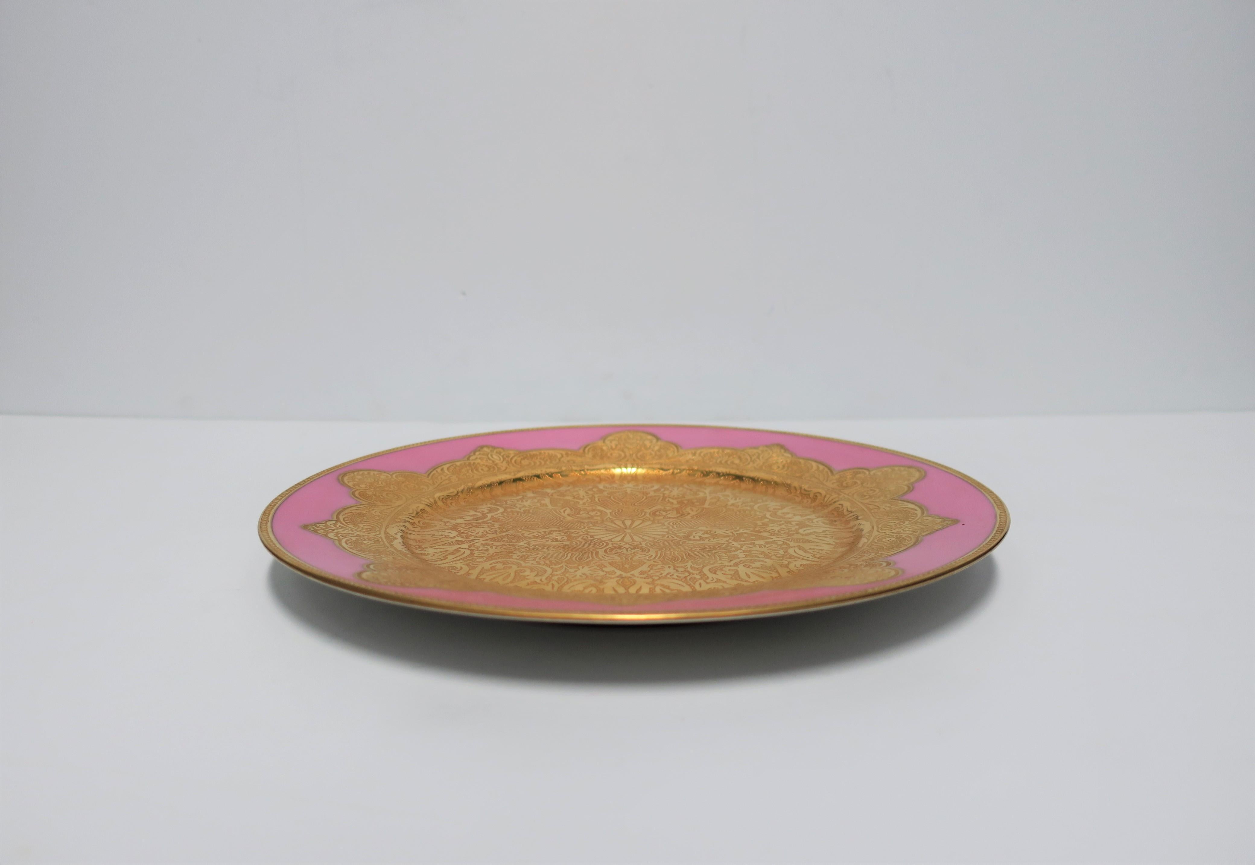 German Pink and Gold Porcelain Dinner Plate Charger or Wall Art  For Sale 1