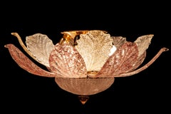 Pink and Gold Leaves Barovier & Toso Murano Glass Ceiling Light, 1960