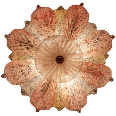Plafonnier en verre de Murano Barovier &amp; Toso, feuilles roses et dorées, 1960