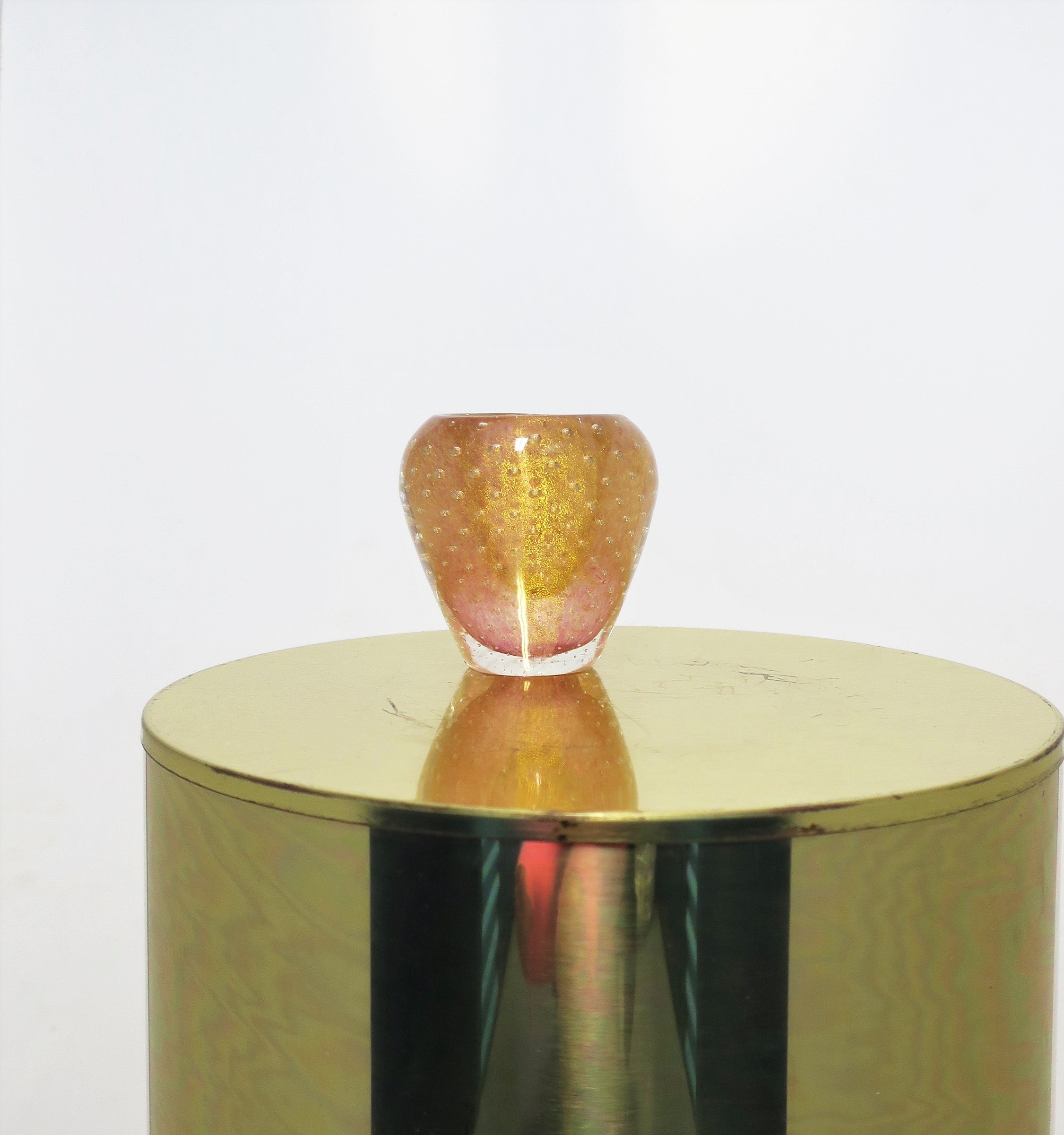 Vase en verre d'art moderne italien de Murano Barovier Toso à ombres roses et dorées