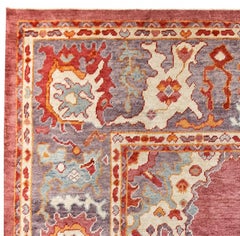 Pink and Gray Contemporary Handmade Wool Turkish Oushak Rug