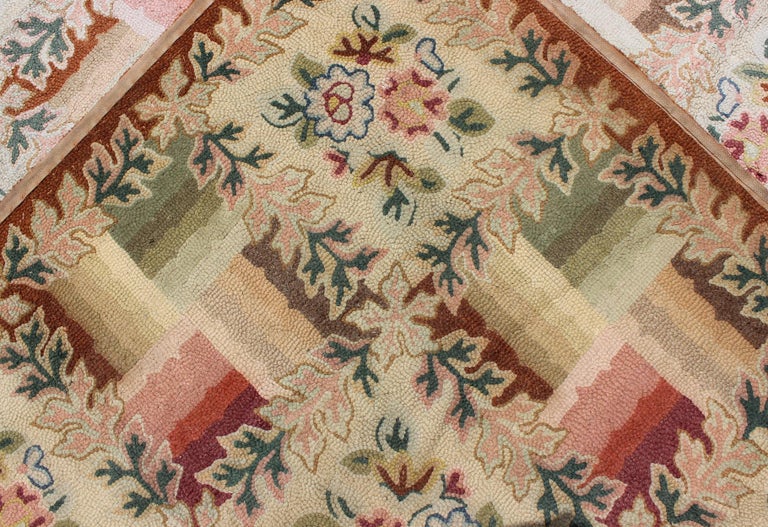 Pink and Green Antique American Hooked Rug with Checkered Floral Bouquet Pattern For Sale at 1stdibs