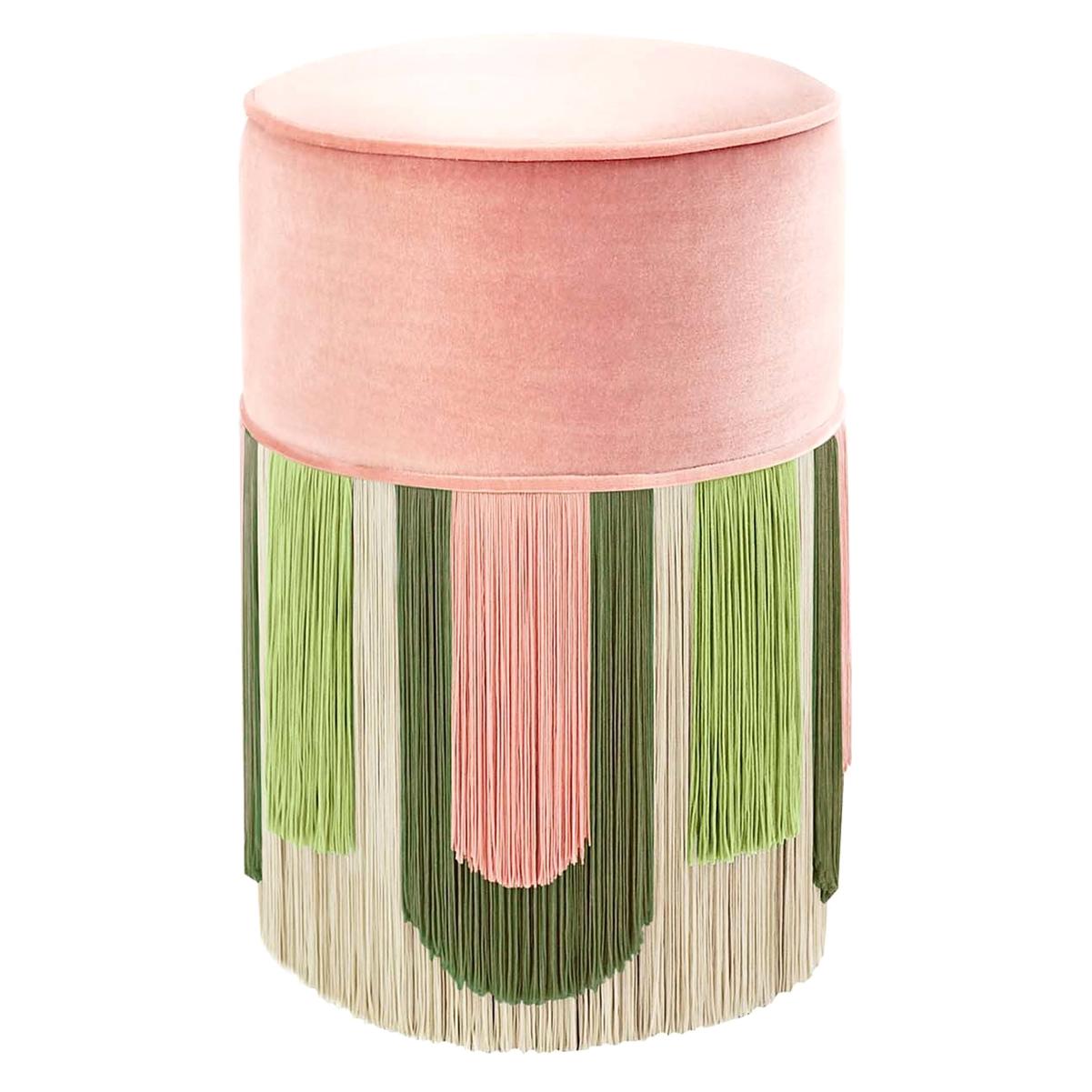 Pink and Green Couture Geometric Deco Pouf For Sale