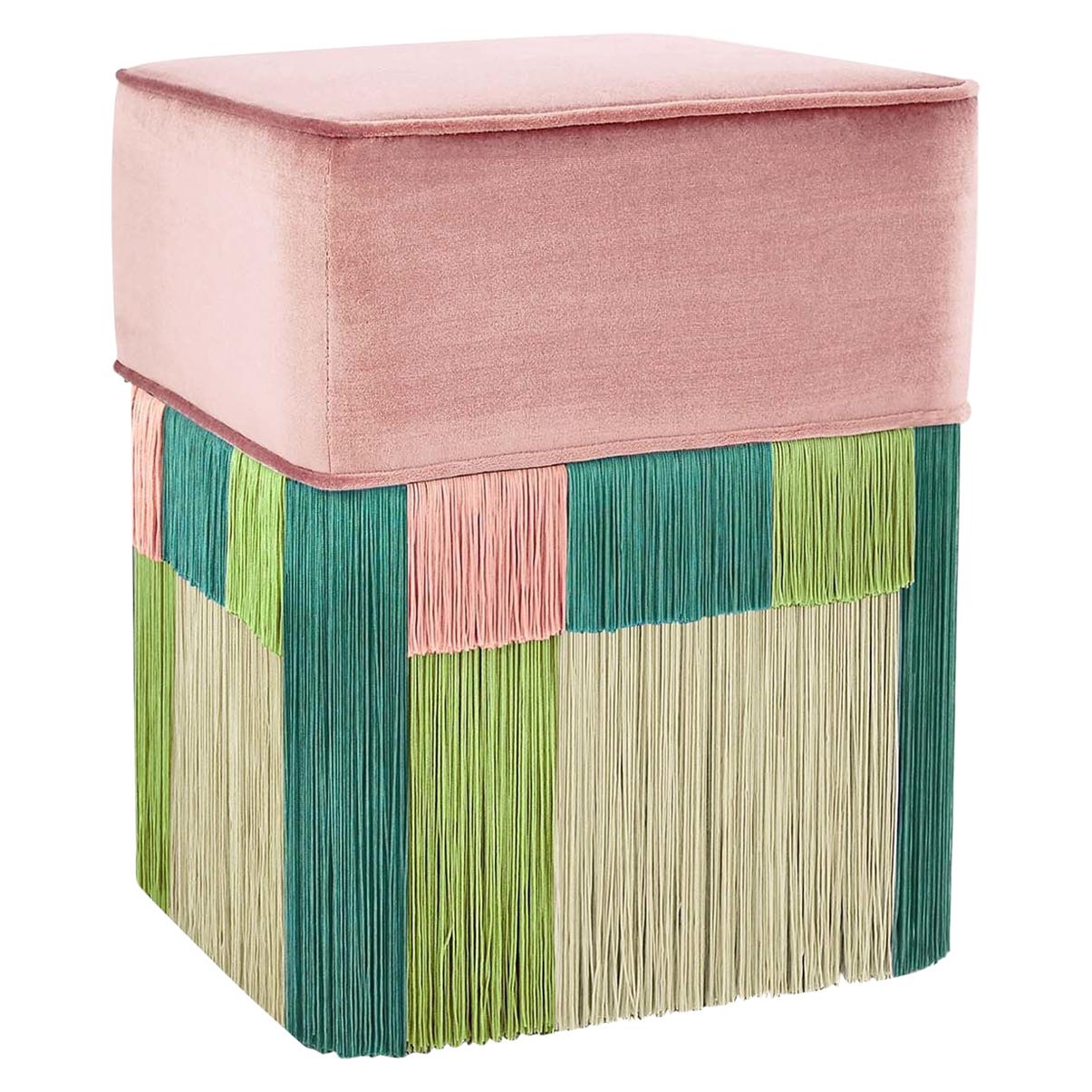 Pink and Green Couture Geometric Wien Pouf For Sale