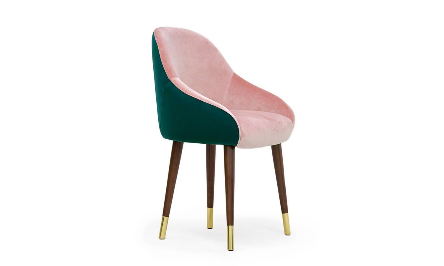 European Midcentury Modern Velvet And Brass Milonga Dining Chair Handmade and Custom For Sale