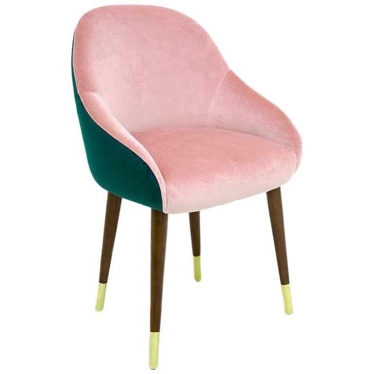 Midcentury Modern Velvet And Brass Milonga Dining Chair Handmade and Custom For Sale