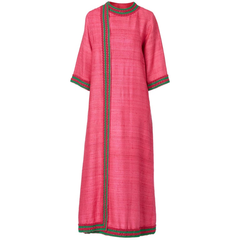 Pink and green linen wrap kaftan, ca. 1967. Offered by William Vintage